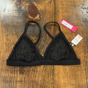 Black Mesh Floral Bikini Top